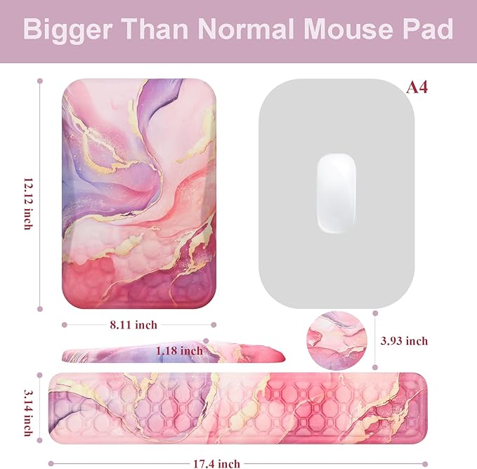 Ospelelf Ergonomic Mouse Pad and Keyboard Wrist Rest Support Wrist Rest for Computer Keyboard Office Gaming Pink