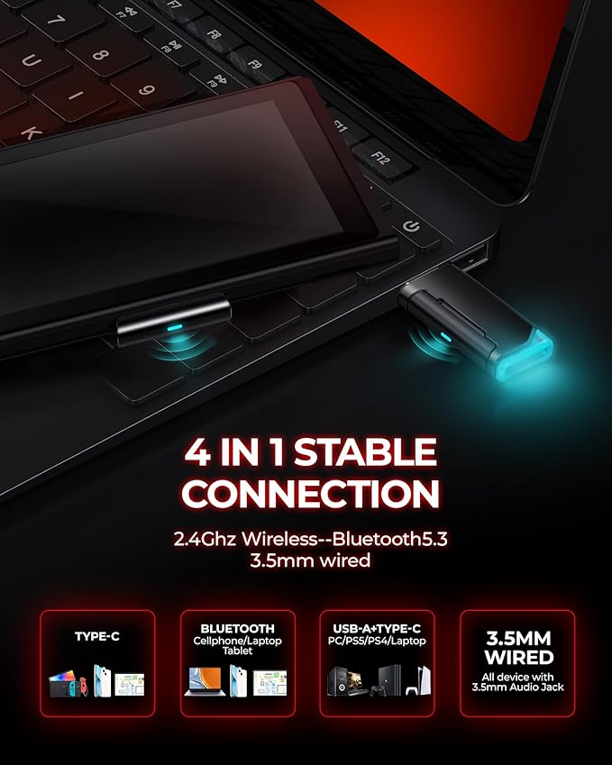 Wireless Gaming Headset 7.1 Surround Sound 2.4Ghz USB Gaming Headphones Bluetooth 5.4 100-Hr Noise Canceling Mic RGB Light Wireless Headset for PC PS5 PS4 Mac Switch ONLY Wired Mode Suit for Xbox