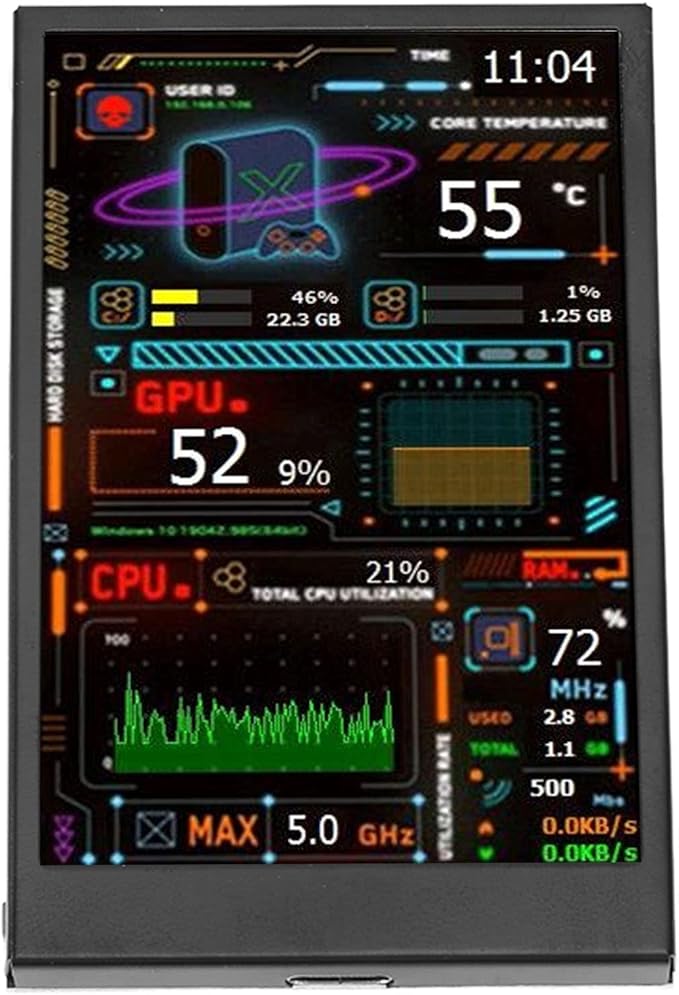 VBESTLIFE 3.5inch Computer Temp Monitor USB C PC Mini Sensor Panel Display for aida64 PC CPU Data Temperature Monitor Computer Case Secondary Screen