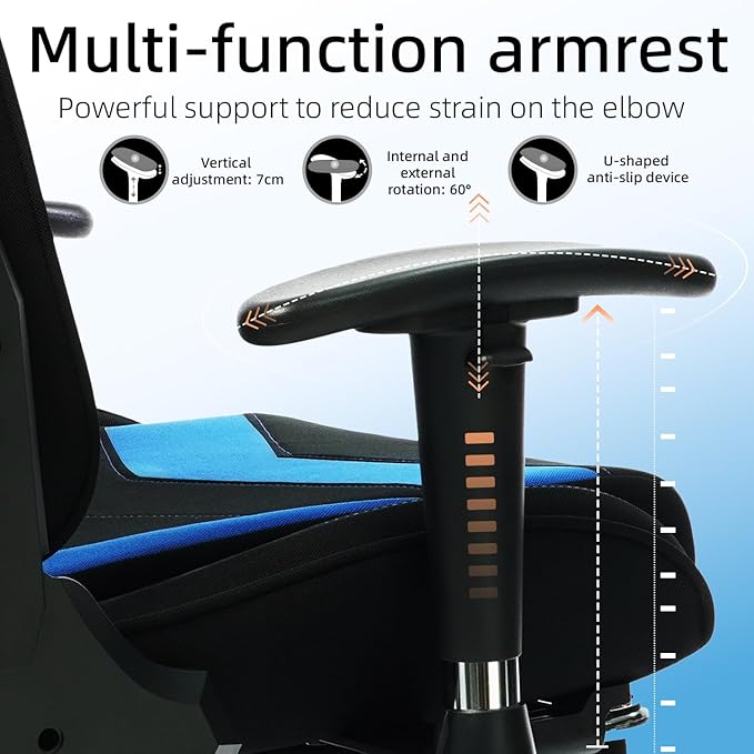 Fabric Gaming Chair Skin-Friendly and Breathable Manufactured by A Reputable Manufacturer Safe and Stable Specially Designed for Gaming.with Footrest Mg(1005-Deepblue)
