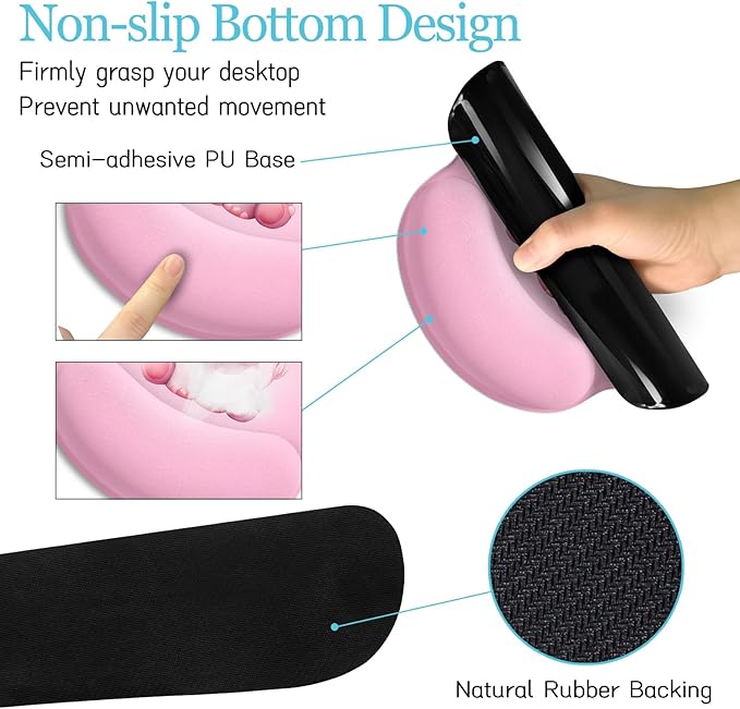 Elephant Mouse Pad Desk Mat Set Kawaii Gaming Ergonomic Mouse Pad with Wrist Support Wrist Rest for Computer Keyboard Cup Coaster Cute Pink Elephant Office Supplies Desk Decor Accessories