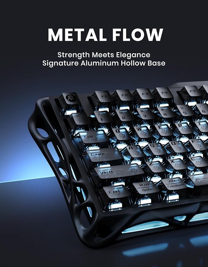 GravaStar Mercury K1 75% Wireless Mechanical Keyboard Aluminum Alloy Gaming Keyboard with Knob Hot Swappable Linear Switches Transparent Keycaps RGB Backlit 2.4GHz/BT5.0/USB for PC Gaming