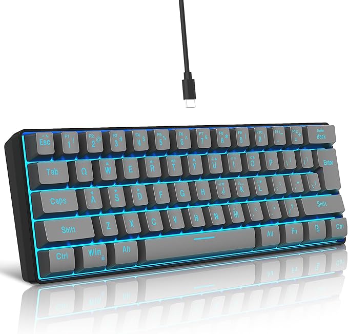 Snpurdiri 60% Wired Gaming Keyboard RGB Backlit Ultra-Compact 61 Keys 60 Percent Mini Gaming Keyboard for PC/Mac Gamer Typist Travel Easy to Carry on Business Trip(Iron Grey)