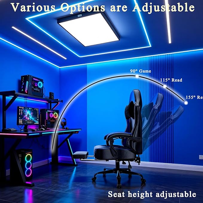 Gaming Chair with Pocket Spring Cushion and Footrest Ergonomic Computer Chair for Adults Breathable PU Leather Game Chair