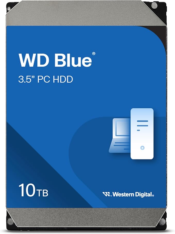 Western Digital 10TB WD Blue Internal Hard Drive HDD - 7200 RPM SATA 6 Gb/s 512 MB Cache 3.5 - WD100EAGZ
