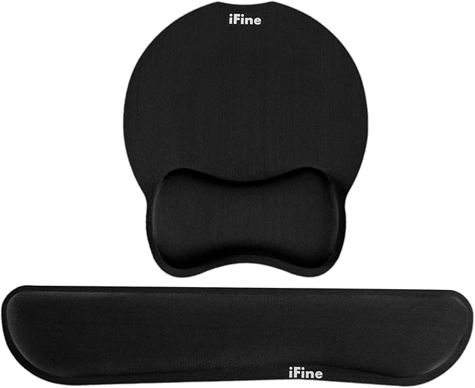 iFine Upgrade Enlarged Superfine Fiber Soft Smooth Memory Foam Ergonomic Mouse Pad &amp Keyboard Wrist Rest Comfortable for Desktop Laptop Mac Gaming Office School or Home for Stress Free Typing (Bla