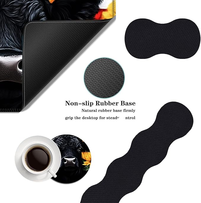 Mouse PadLarge Desk Mat Set 4in1 XL Mousepad + Keyboard Wrist Rest+Mouse Wrist Rest+Coaster with Ergonomic Desk Pad for Home Office Table Computer Cover -American Flag Black Cow