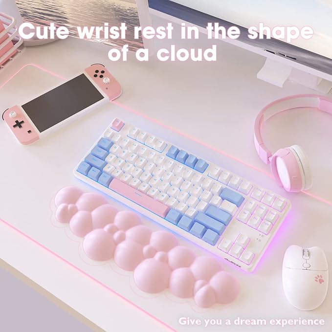 Gaming Keyboard Wrist Rest PadMemory Foam Palm Rest Ergonomic Hand Rest for Computer KeyboardLaptopMacLightweight for Easy Typing Pain Relief-Pink