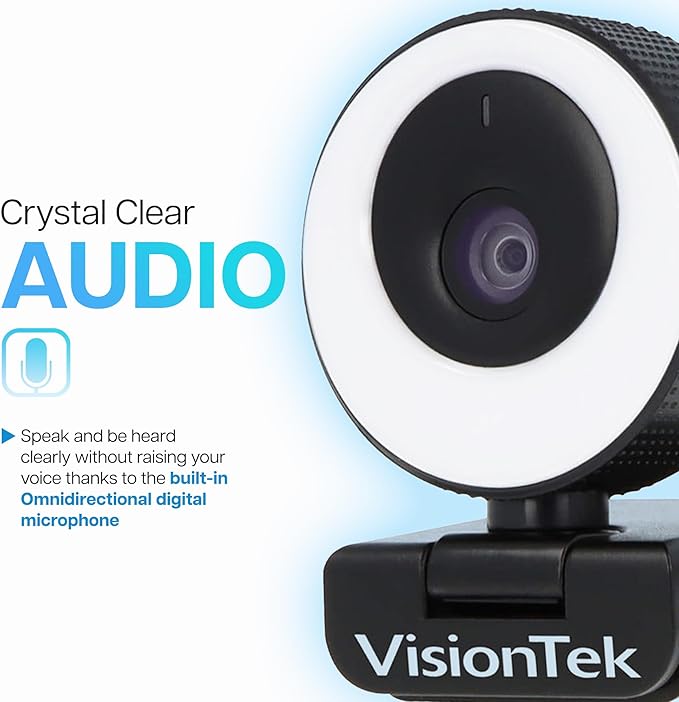 VisionTek VTWC40 Premium Autofocus Full HD 1080P 60FPS Webcam Chromebook Computer Video Camera Digital Dual Microphones Privacy Cover 96-Degree Viewing Angle Work Study &amp Stream (901442)