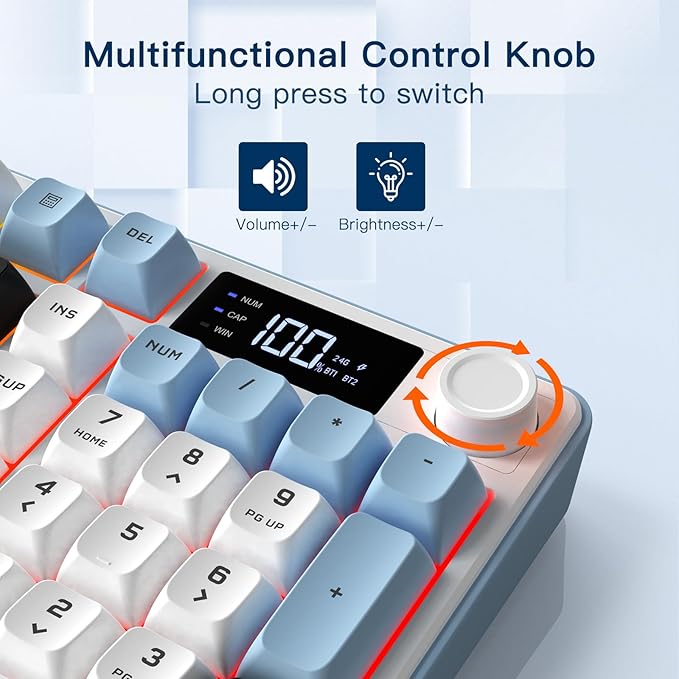 AOC GK210 Wireless Gaming Keyboard with Display &amp Knob Tri-Mode BT5.0/2.4GHz/Wired Connectivity RGB Backlit Keyboard with Number Pad 98-Key Layout 26-Key Anti-Ghosting Compatible for Mac Wind