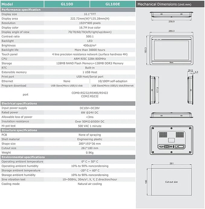7 10 Inch HMI GL070 GL070E GL100 GL100E GL07E GL70 Ethernet mt4434t mt4434te mt4532t mt4532te Replacement(GL100E)
