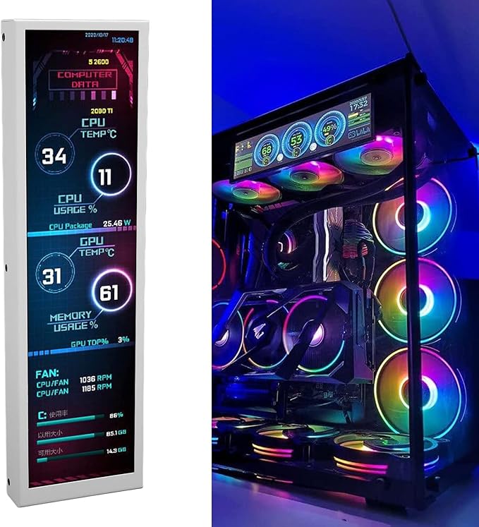 Dpofirs 8.8in Computer Temp Monitor PC Sensor Panel Display with DIY Theme 1920x480 CPU GPU Temperature Data Display Support for LinuxWindows