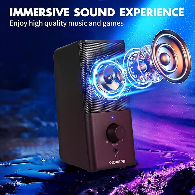 H21 Computer Speakers for Desktop PC Full Stereo Sound USB-Powered Gaming Monitor Speaker with 3.5mm Aux Multimedia for Laptop/Desktop/Tablets/Phone(Black)