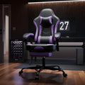 360° Swivel Gaming Chair for Adults with Pull-Out Footrest Ergonomic Video Game Chair with Headrest and Massage Lumbar Support Height Adjustable Computer Chairs for Office or Gaming Black+Purple