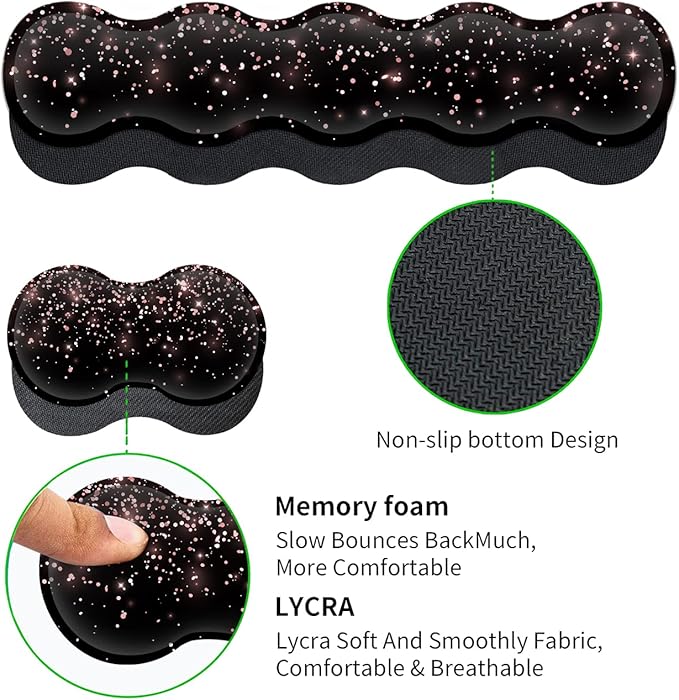 Large Gaming Mouse Pad (31.5x11.8 in) Rubber Base XXL Mousepad with Stitched Edges Ergonomic Keyboard Wrist Rest Extended Mouse Mat Desk Pad for Work Game Office Rose Gold Glitter Black Mousepad