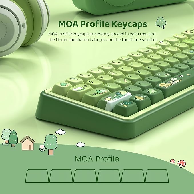 dagaladoo Matcha Green Frog Cute Keycap Set PBT Custom Keyboard caps 60% 75% 100%dye SublimationMOA Profile keycaps for Mechanical Keyboard Compatible with ANSI/ISOTKL Full-Sized Layout