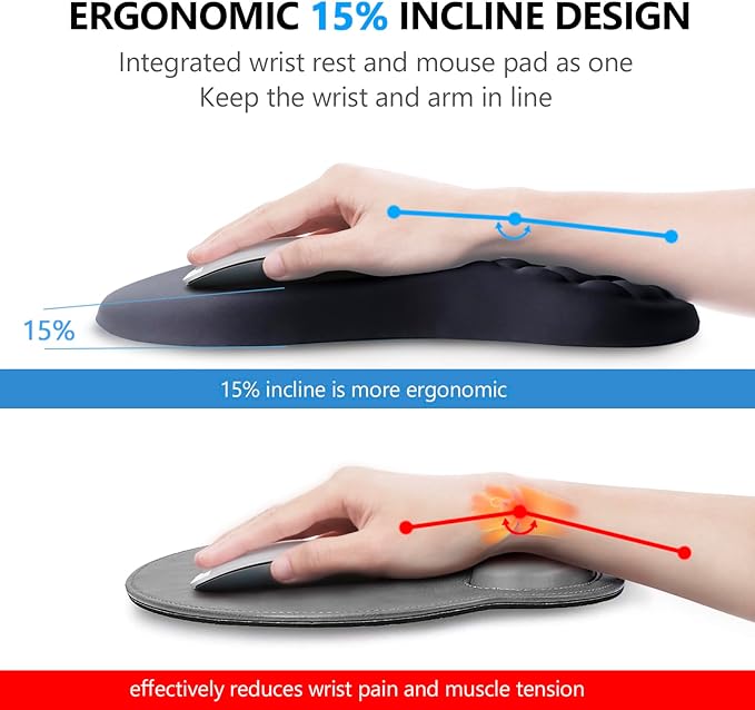 Mouse Pad Wrist Support Laokiiy 2 in1 Keyboard Wrist Rest+ Ergonomic Mouse Pad Non-Slip Wrist Rest for Computer Keyboard Made Easy Typing &amp Relieve Wrist Pain（Black
