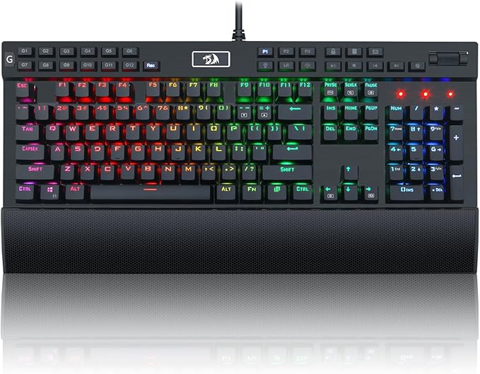 Redragon K550 RGB Gaming Keyboard 104 Keys + 12 Macro G Keys Wired Mechanical Keyboard w/Aluminum Top Plate Custom Clicky Purple Switch Extra USB Port &amp Wrist Rest