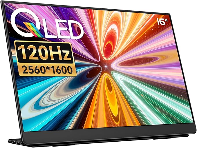 EHOMEWEI Q5 120Hz Portable Gaming Monitor 16 QLED 2.5K 2560 * 1600 400 Nits HDR 100% DCI-P3 1500:1 sRGB FreeSync 16:10 Widescreen Eye Care for Laptop/PC/Mac Os/Phone/Game Console