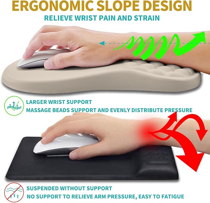 Hokafenle 2 in 1 Ergonomic Mouse Pad Wrist Support &amp Wrist Rest for Computer Keyboard Set with Relieve Carpal Tunnel Pain Massage Bulge and Full Memory Gel Design (2In1 Set - Apricot)