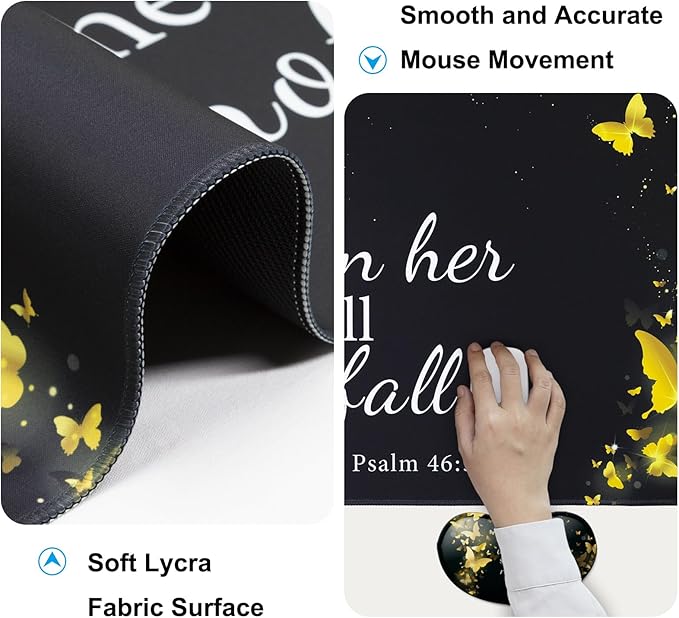Keyboard Wrist Rest + Mouse Pad with Wrist Support + Desk Mat + Coaster 4 in 1 SetDesk Matt for DesktopCute Large Gaming Ergonomic Mousepad for Computer Laptop Office Home Decor-Gold Butterfly