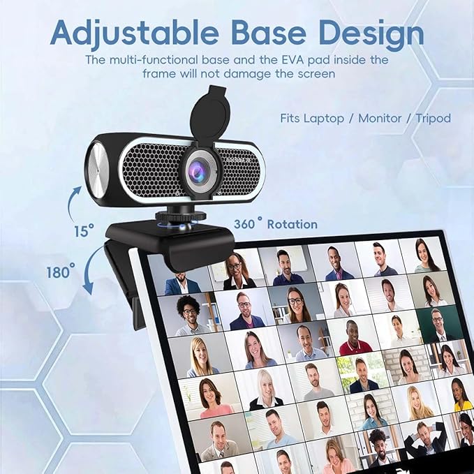 4K Autofocus Webcam for PC and Laptop USB Plug &amp Play Camera with Dual Noise-Reducing Microphones Low-Light Enhancement Privacy Shutter Tripod Compatible Works with Zoom/Teams/Google Meet