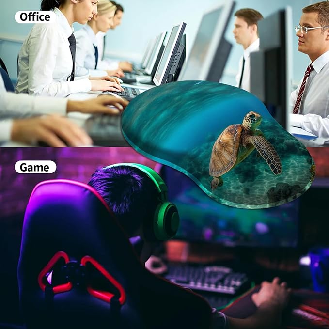 Mouse Pad with Wrist Support Gel Cute Sea Turtle Pattern Design Ergonomic Gaming Mousepad with Wrist Rest for Laptop Computer Home Office Working Mouse Mat + A Cute Coffee Pad