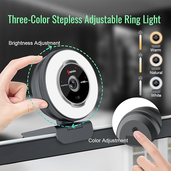 Angetube Streaming Webcam with Microphone: 1080P 60FPS USB Web Cam with Ring Light and Remote Control - HD Web Camera with 5X Digital Zoom Built in Privacy Coverfor PC|Computer|Laptop|Mac|Desktop
