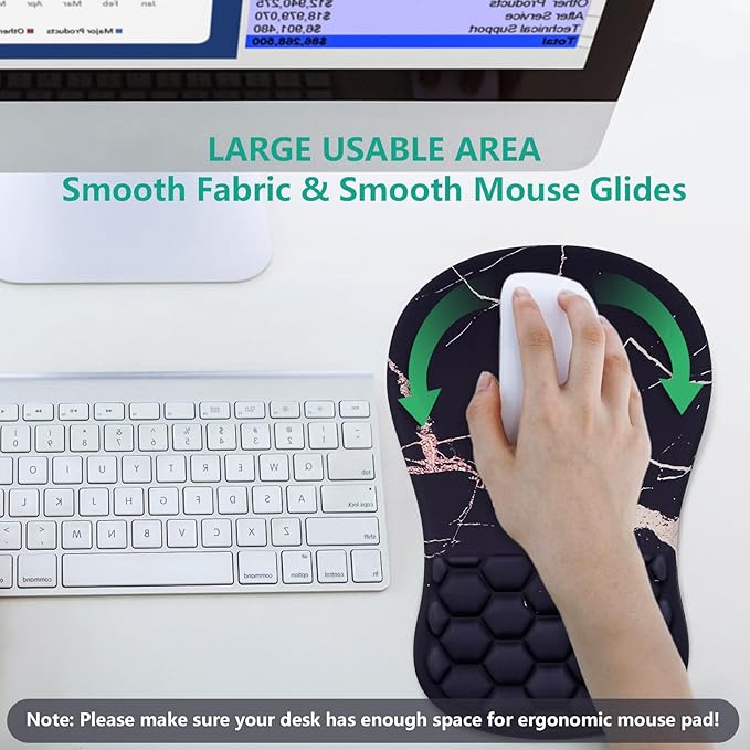 Mouse Pad Wrist Support Ergonomic Mouse Pad with Wrist Rest Comfortable Computer Mouse Pad for Laptop Pain Relief Mousepad with Non-Slip PU Base Black Gold Marble