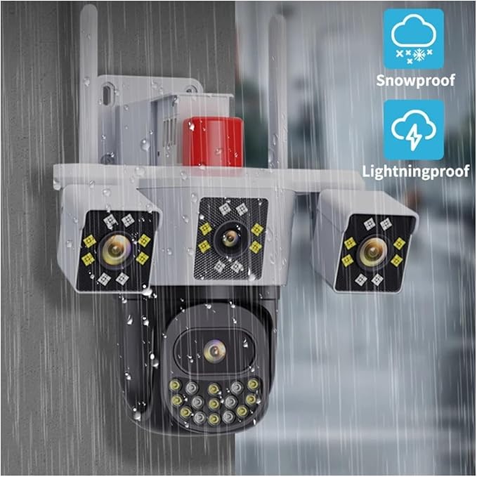 Outdoor Surveillance Camera 360 Ptz Tri-Lens Home Alarm Telecamera WiFi Color Night Vision Webcam Waterproof Panoramic Camera(64G TF Card)