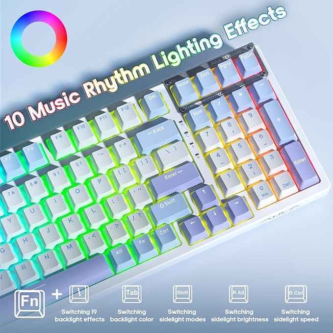AULA Mechanical Keyboard Wireless Gaming Keyboards 99 Keys Tri-Mode BT5.0/2.4GHz/USB-C Hot Swappable Custom Creamy KeyboardRGB Backlit Computer Keyboards w/Pre-lubed Linear Switches Gasket Structure