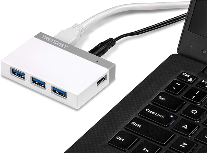 TRENDnet 4-Port USB 3.0 Ultra-Mini Hub 1M (3ft. USB 3.0 Cable) Up to 5Gbps Power Adapter Included Plug &ampPlay Backwards Compatibility with USB 2.0/USB 1.1 TU3-H4