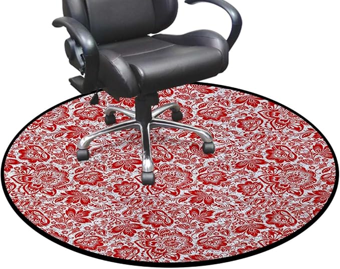 Vermilion White Round mat Office Chair Mat Hardwood Floor mat Round Chair Cushion for Office and Home Decoration Chair Cushion Classic Silhouette Forest Springtime Diameter 55 in
