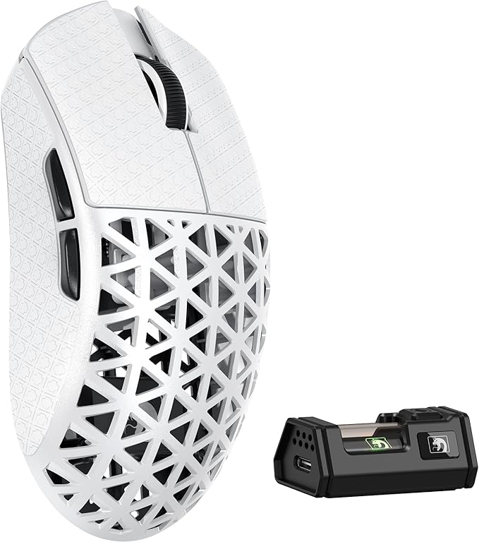MAMBASNAKE M5 Ultra Carbon Fiber 8KHz Wireless Gaming MousePAW3950MAX Sensor 42K DPI39g Lightweight Tri-Mode 2.4GHz/BT/Wired Computer MiceWeb Driver Supportfor Win/Mac/FPS/MOBA/Esports-White (B)