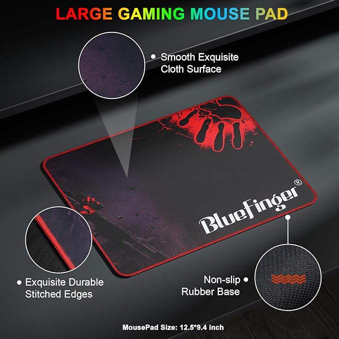 BlueFinger RGB Gaming Keyboard and Backlit Mouse Combo USB Wired LED Gaming Set for Laptop PC Computer Game and Work(White)