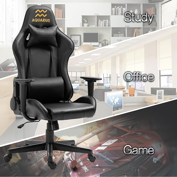 Modern-Depo Aquarius Zodiac Gaming Chair with Ergonomic Design Adjustable Swivel Recliner 330 lbs Load Capacity Black