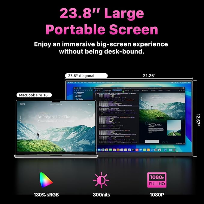 cocopar Portable Monitor IPS Travel Monitor with USB-C HDMI Portable Screen for Laptop MacBook Surface PC PS4/5 External Display with Kickstand VESA Mountable 23.8 Inch