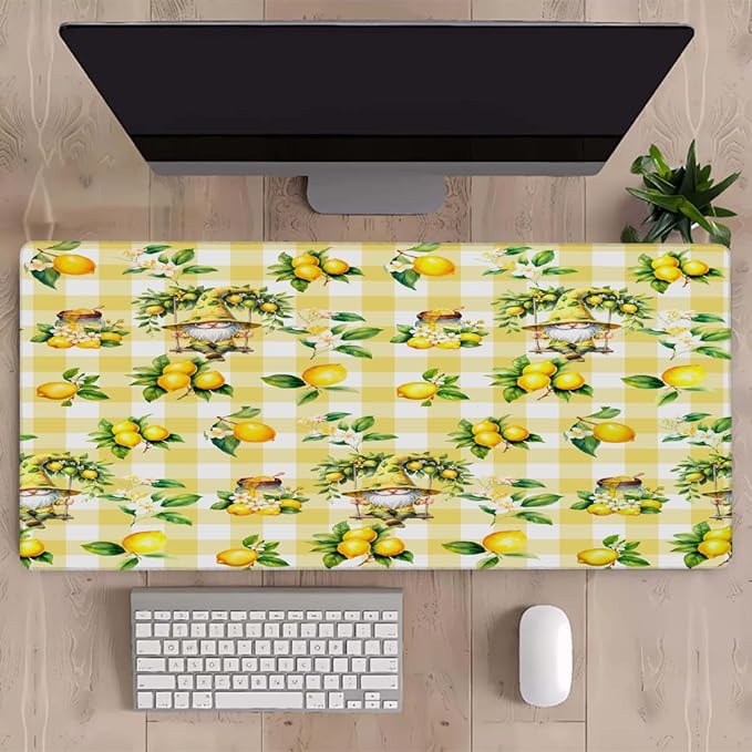 Yellow Lemon Tree Gnome Large Mouse Pad Gaming Mousepad Desk Mat for Desktop Computer Keyboard Waterproof Mouse Mat Desk Pad with Non-Slip Base for Game School Office Home 35.4 x 15.7