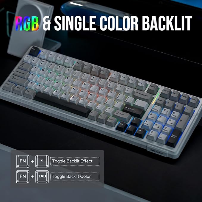 EPOMAKER x Aula F99 Wireless Mechanical Keyboard Hot Swappable Gasket Custom Gaming Keyboard with Five-Layer Padding BT/2.4GHz/USB-C 8000mAh Battery (White Grey Graywood V3 Switch)