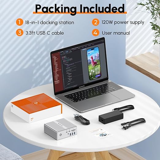 TobenONE DisplayLink Docking Station Triple Monitor with 120W Power Adapter Triple 4K Display for MacBook Pro/Air Thunderbolt 4/3 USB-C Windows(3X HDMI 3X DP 2xUSB-C 4xUSB 3.2 SD/TF)