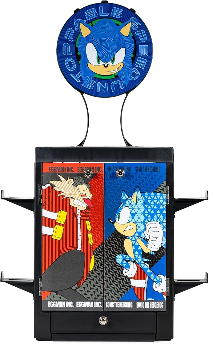 Numskull Official Sonic the Hedgehog Gaming Accessory Locker &amp Storage Stand – Holds 10 Games/DVDs 4 Controllers Headset and Accessories – Durable &amp Compact Organizer – The Hedgehog Merchand