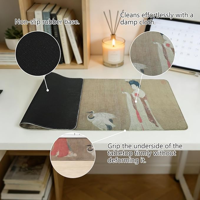 Chinese Style Famous Art Mouse Pad 31.5x12 Inches Non-Slip Rubber Base Waterproof Desk Mat for Office &amp Gaming (Extended XX-Large Adorning Hairpin Ladies (Chinese Ancient Painting))