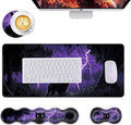 Mouse PadLarge Desk Mat Set 4in1 XL Mousepad + Keyboard Wrist Rest+Mouse Wrist Rest+Coaster with Ergonomic Desk Pad for Home Office Table Computer Cover -Cat in Purple Lightning Storm