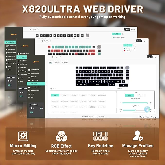 A.JAZZ Attack Shark X820Ultra 75% Wireless Mechanical Gaming Keyboard and Coiled Cable Hot Swappable 2.4GHz/Bluetooth/Wired Keyboard with Screen &amp Knob RGB Backlit Gasket Mount Gift Switch-Starbla