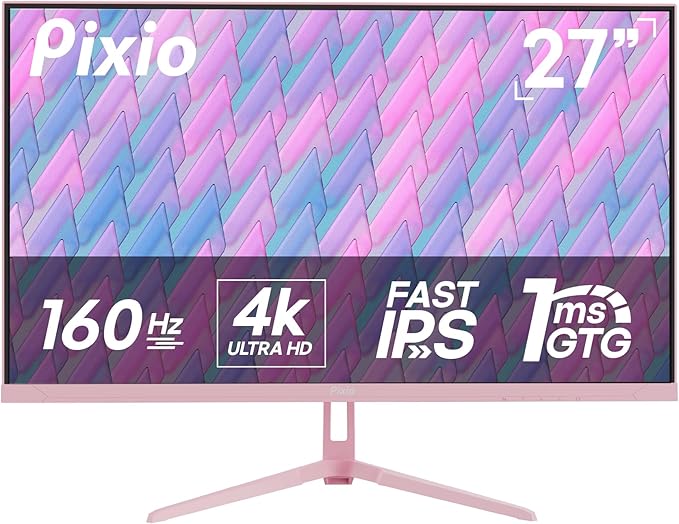 Pixio Two PX27U Wave Pink 27 inch 160Hz Refresh Rate 4K 3840x2160p Resolution Fast IPS Panel 1ms GTG Response Time 4K Gaming Monitor and PS1D Wave Pink Dual Monitor Arm