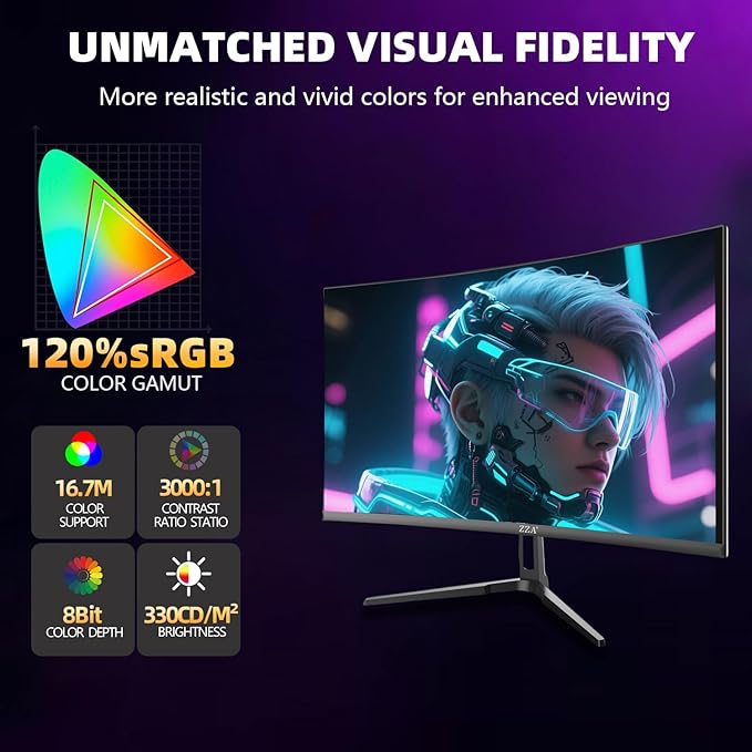 ZZA 32 Curved Gaming Monitor 4K UHD (3840 x 2160) VA Display 1500R Immersion 144Hz/160Hz Refresh Rate Advanced Computer Screen Supports AMD FreeSync Premium 120% sRGB Color GamutHDMI 2.1/DP1.4