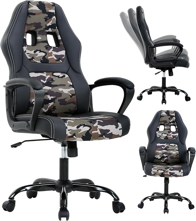 Video Gaming Chair Ergonomic Office Chair Computer Chair Leather Desk Chair Racing Chair Comfy Massage Chair Rolling Chair Silla Gamer Chair Cheap Gaming Chairs for Adults and Kids Camo Chair