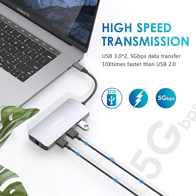 USB C Adapters for MacBook Pro/AirMac Dongle with 3 USB PortUSB C to HDMI USB C to RJ45 EthernetMOKiN 9 in 1 USB C to HDMI Adapter100W Pd Charging USB C to SD/TF Card Reader USB C Hub