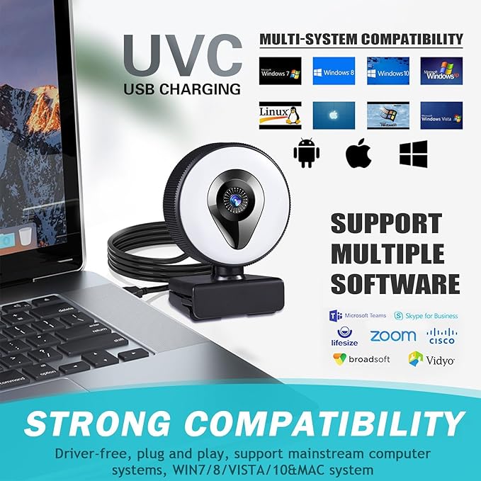 Streaming Media Network Camera Dimming Light and Microphone Cameras Streaming Media High-Definition 1080p Autofocus Webcam