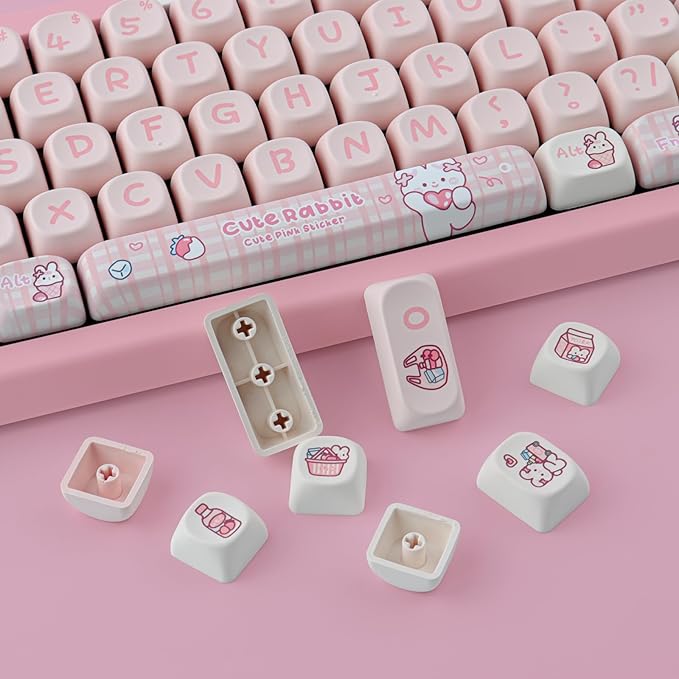 PBT 148 Keys Cute Keycaps Dye-Sublimation Bunny Keycaps Set MOA Profile for Cherry Gateron MX Keys Mechanical Keyboards